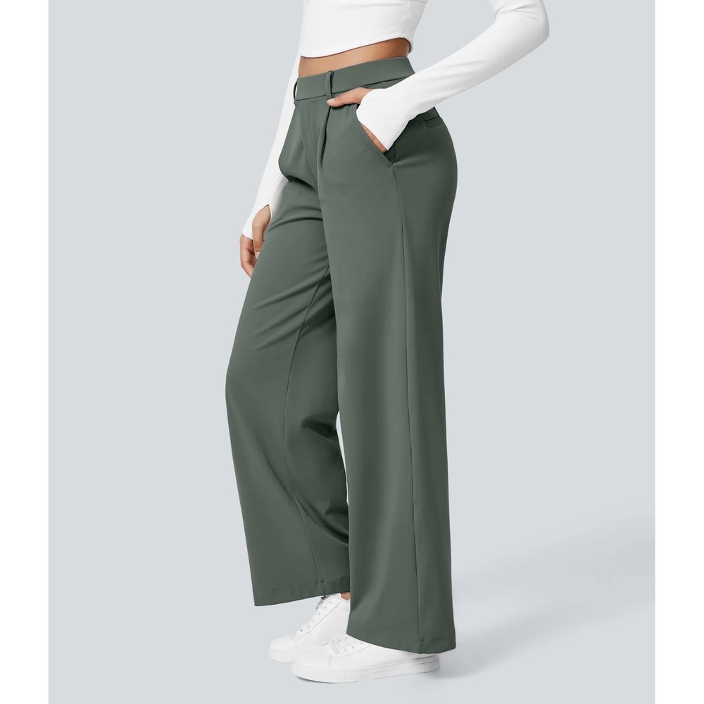 Halara Flex DayStretch High Waisted Straight Leg Trouser Pants L Tall Green Work